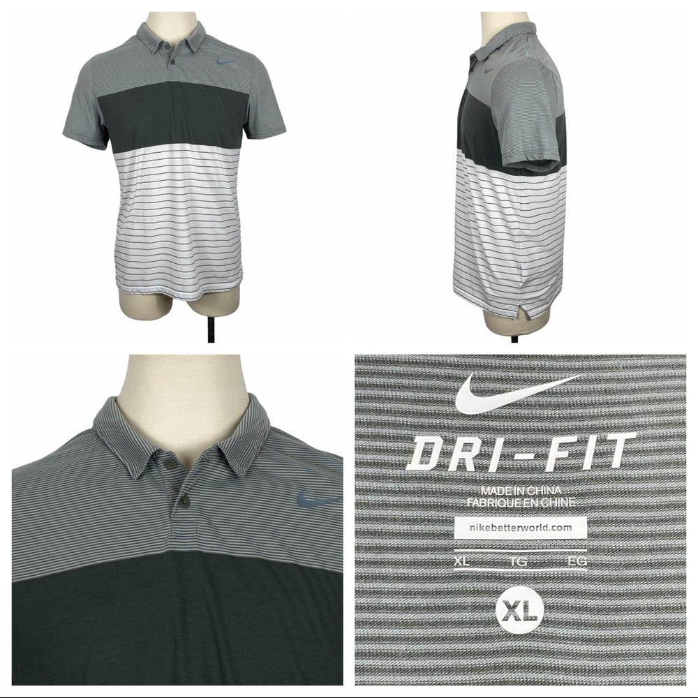 Nike Golf Gray & White DriFit Polo XL